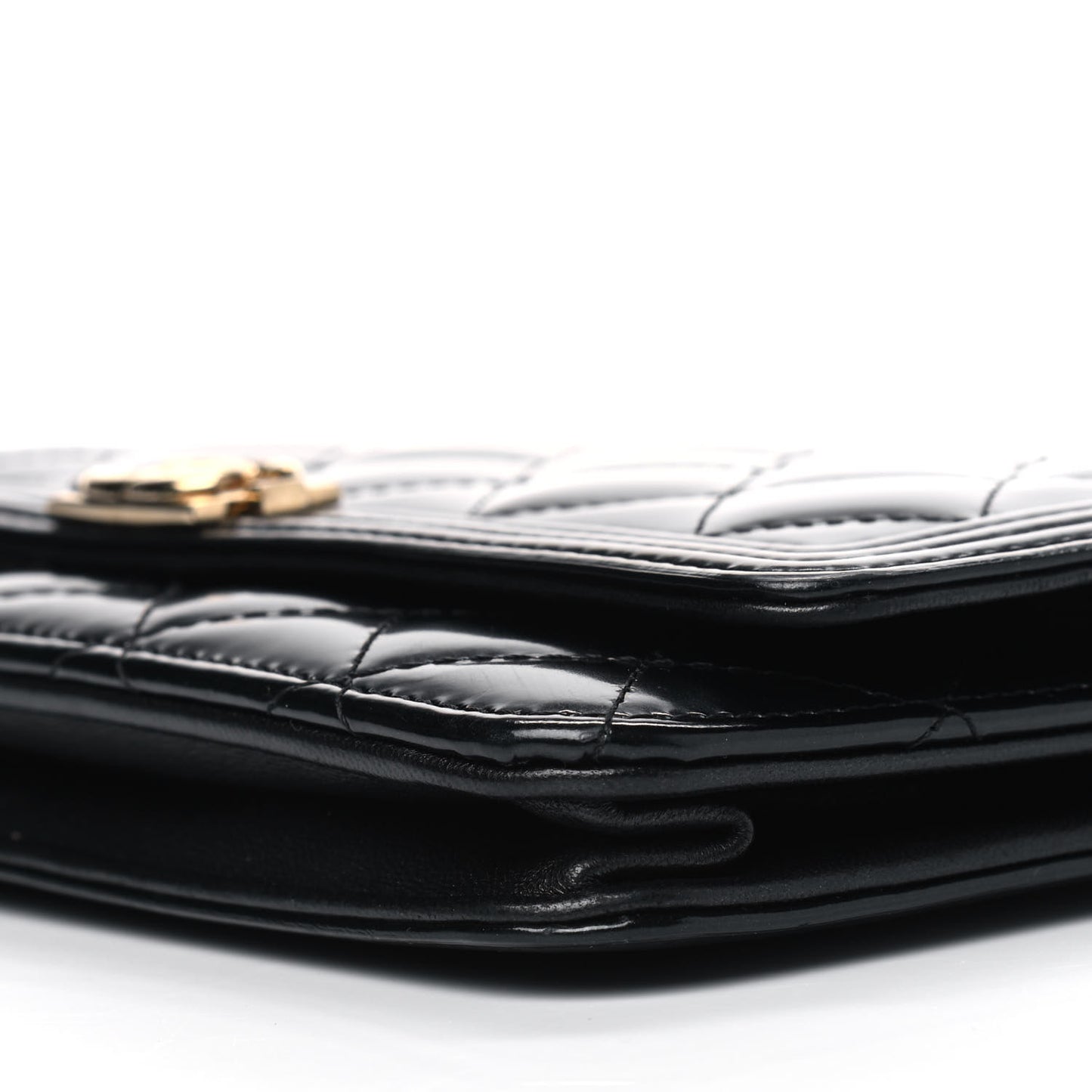 Patent Calfskin Quilted Boy Wallet On Chain WOC Black