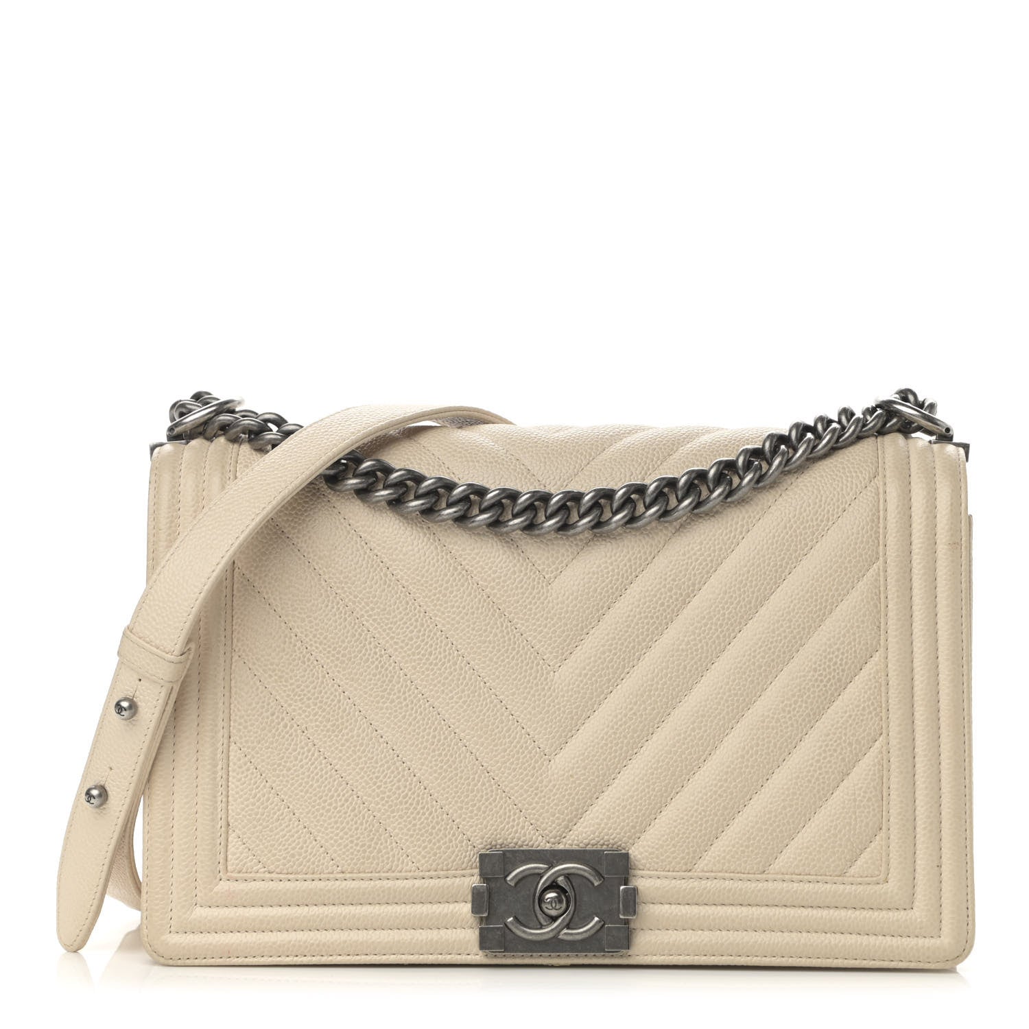 Chanel Caviar Chevron Quilted New Medium Boy Flap Beige 1 of 15