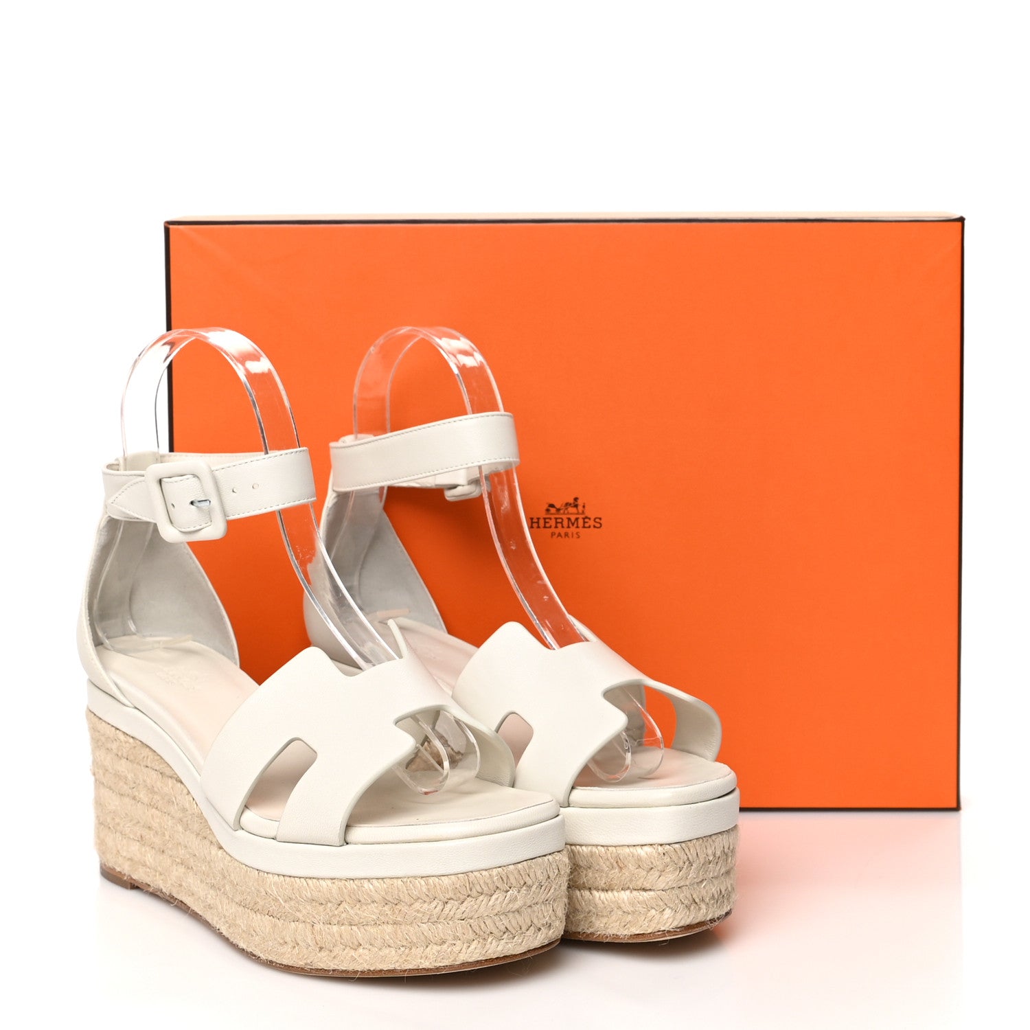 Hermes Goatskin Elda Espadrille Wedge Sandals 35 White 9 of 9