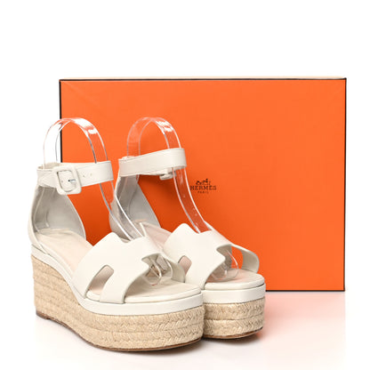 Hermes Goatskin Elda Espadrille Wedge Sandals 35 White 9 of 9