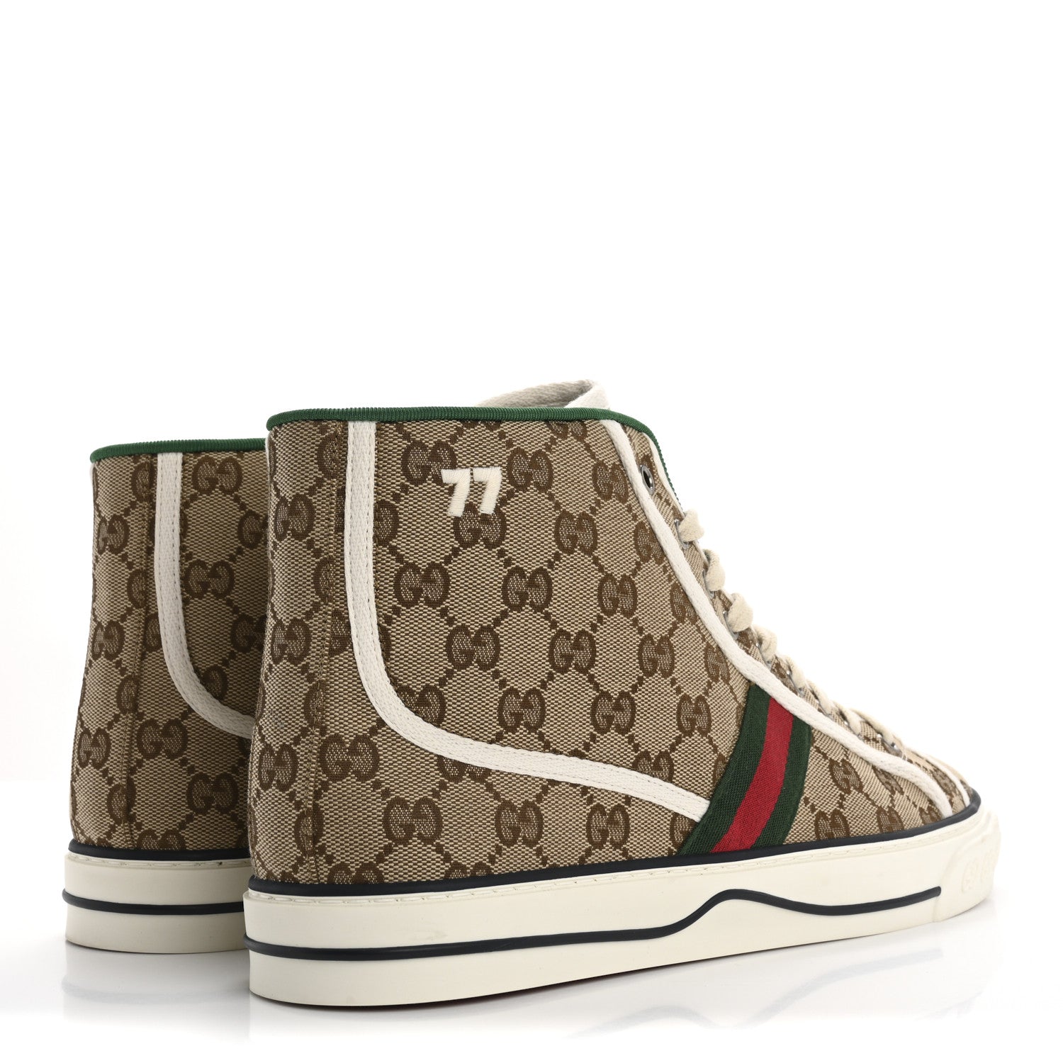 Gucci GG Monogram Web Mens 1977 Tennis High Top Sneakers 11 Beige Ebony Mystic White 5 of 9