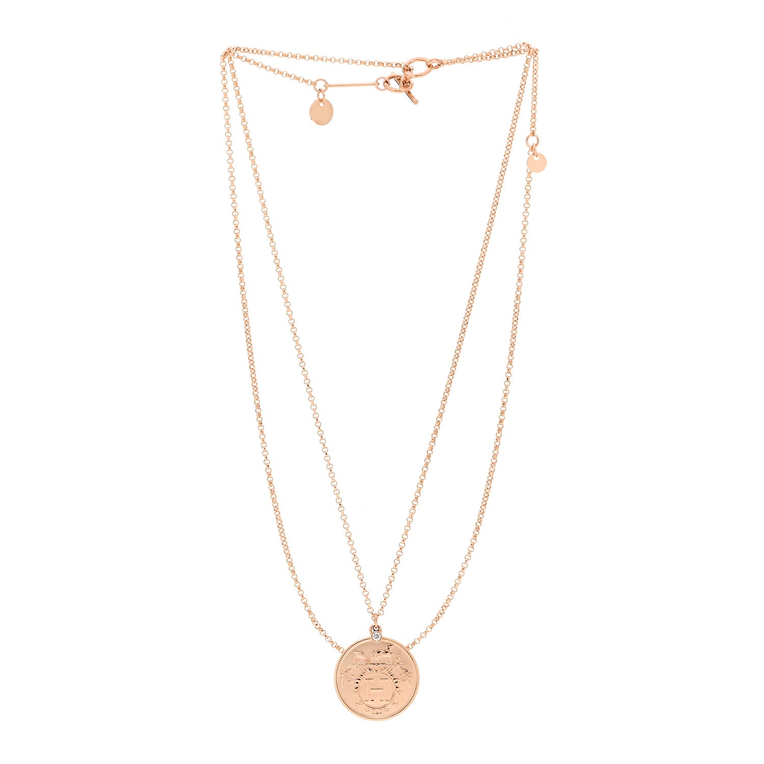 Hermes 18K Rose Gold Diamond MM Ex-Libris Pendant Necklace 3 of 7