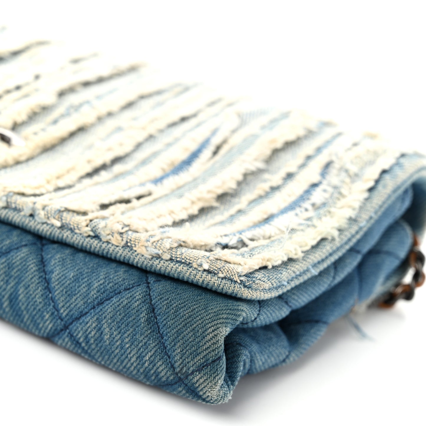 Denim Fringe Medium Single Flap Bag Blue