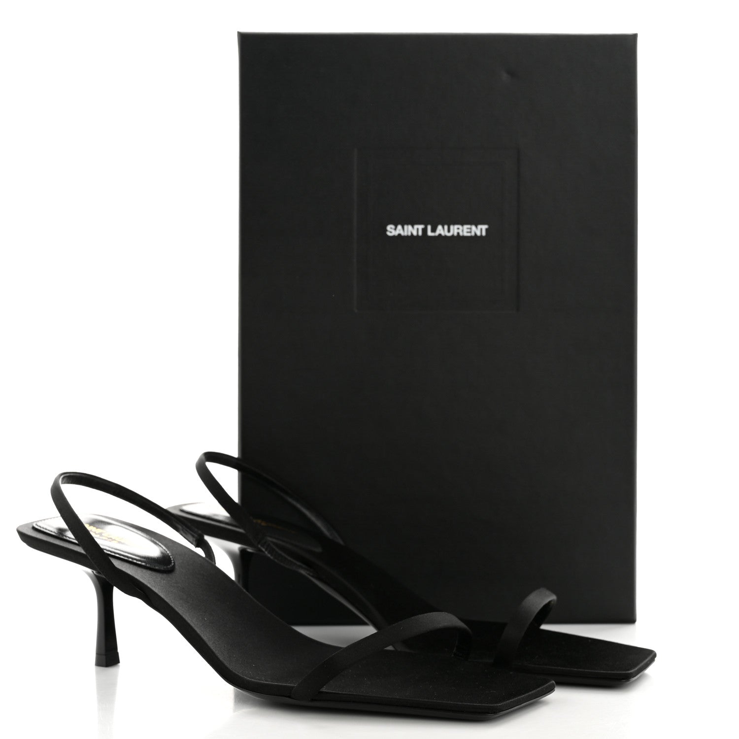 Saint Laurent Satin Slingback Jaspe 55 Sandals 40 Black 1826770