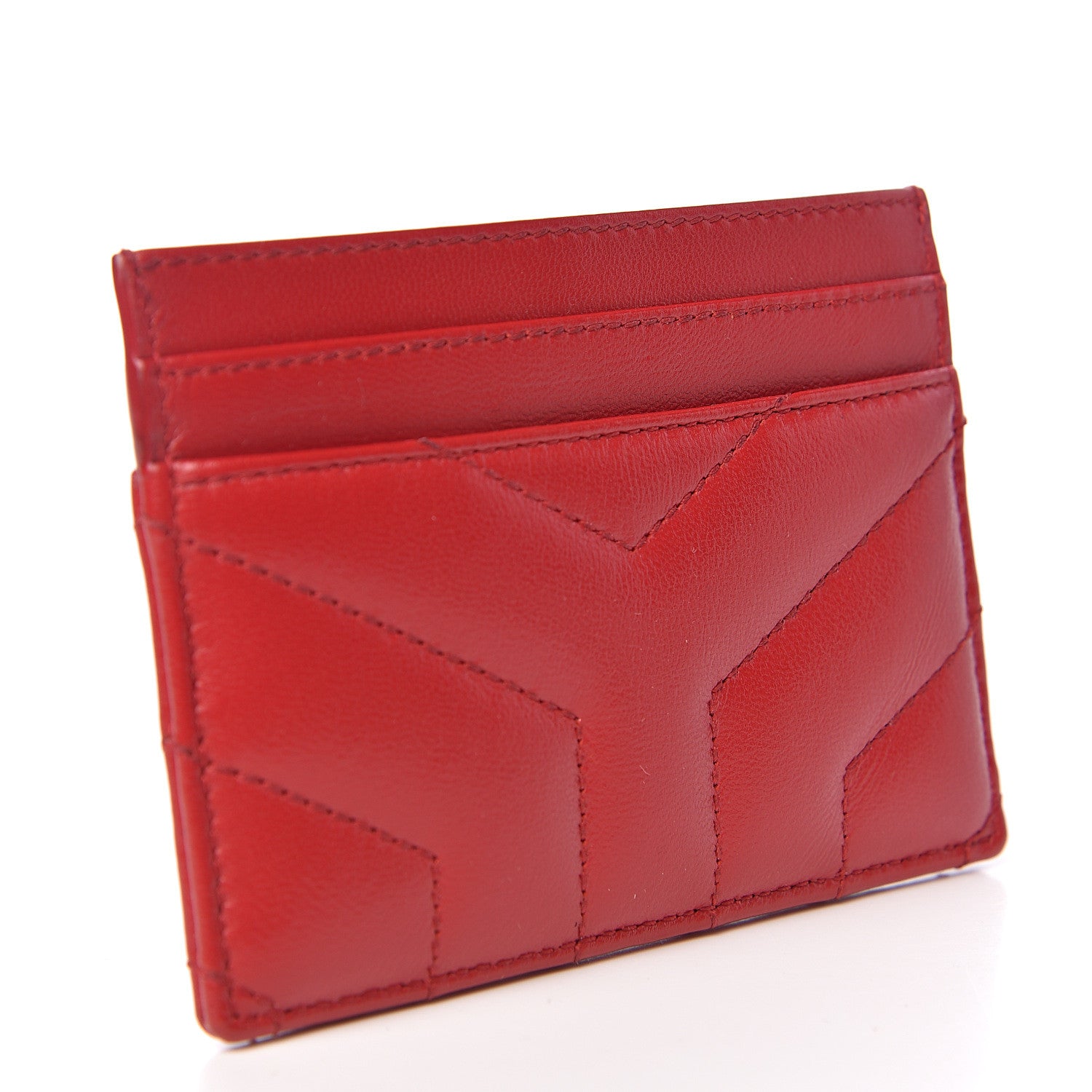 Saint Laurent Calfskin Y Quilted Monogram LouLou Credit Card Case Red 3 of 8
