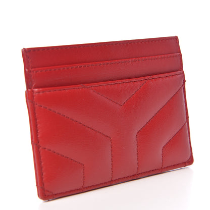 Saint Laurent Calfskin Y Quilted Monogram LouLou Credit Card Case Red 3 of 8