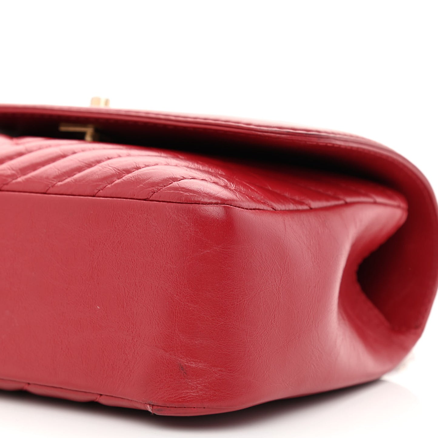 Calfskin Chevron Quilted Top Handle Flap Red