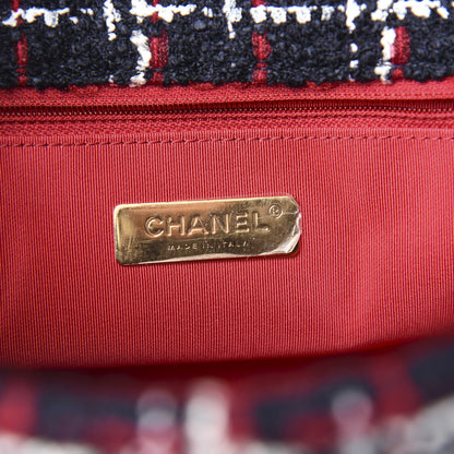Chanel Tweed Quilted Large 19 Flap Navy Blue White Red 5 of 9