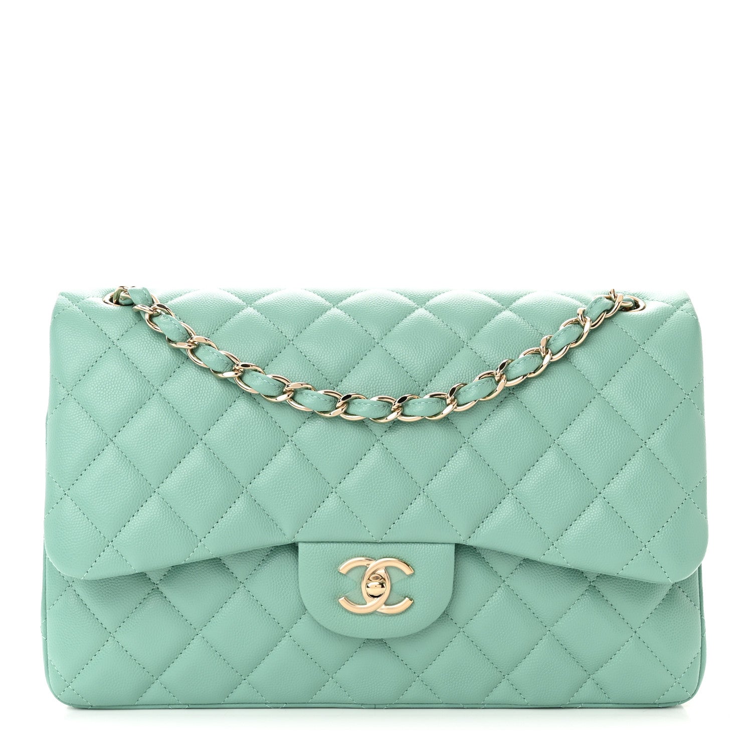 Chanel Caviar Quilted Jumbo Double Flap Light Green 1 of 11