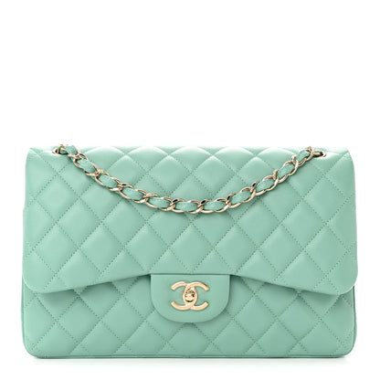 Chanel Caviar Quilted Jumbo Double Flap Light Green 1 of 11
