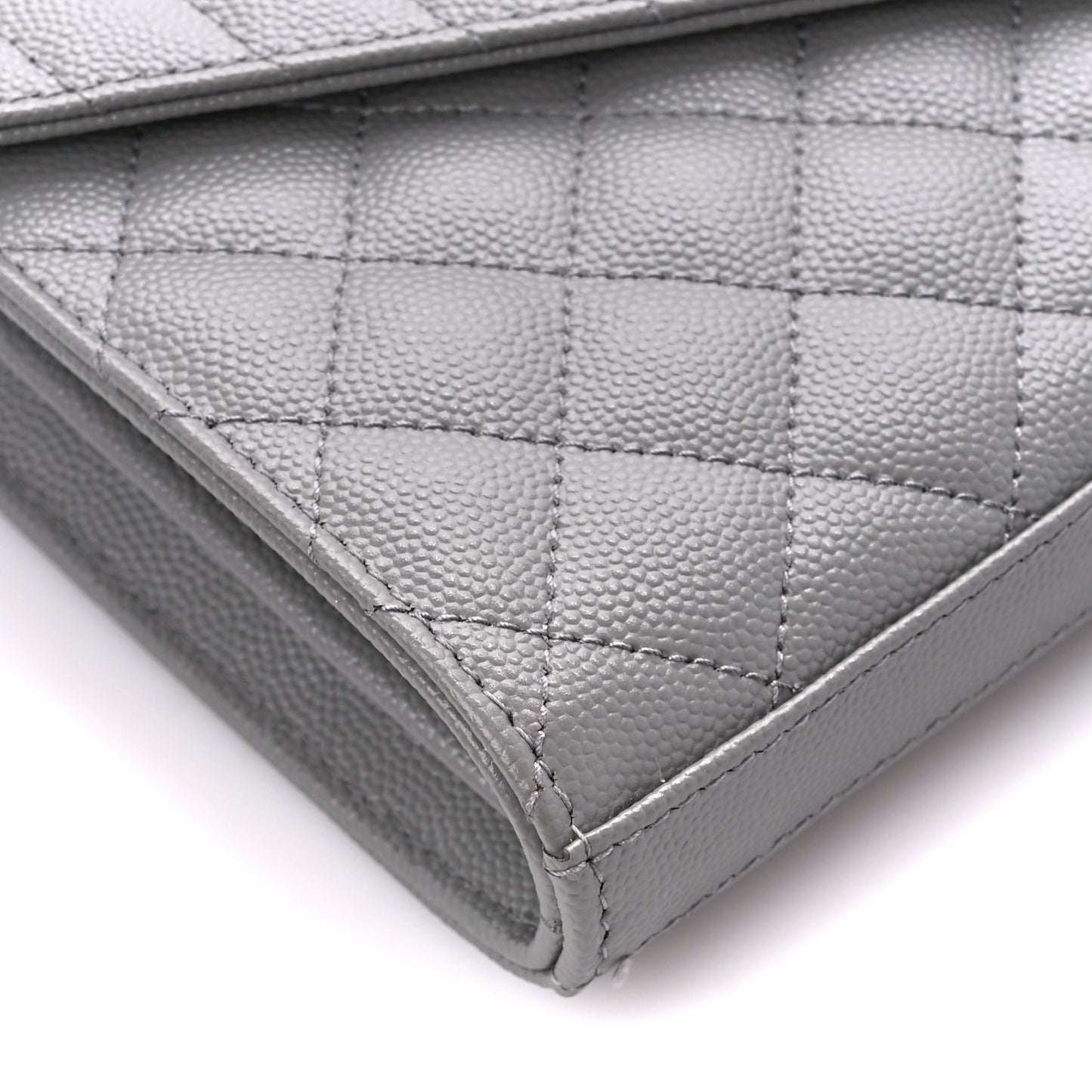 Grain De Poudre Tri-Quilt Monogram Chain Wallet Fog