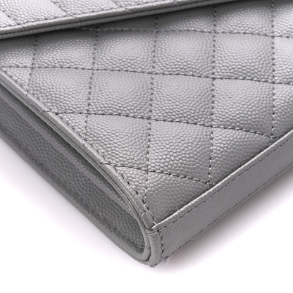 Saint Laurent Grain De Poudre Tri-Quilt Monogram Chain Wallet Fog 8 of 10