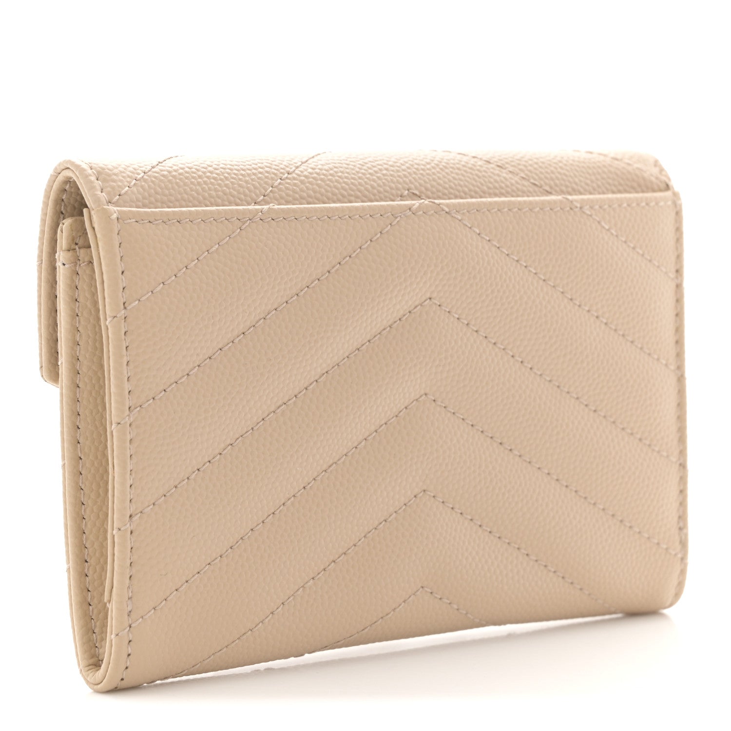 Saint Laurent Grain De Poudre Matelasse Chevron Small Monogram Envelope Wallet Dark Beige 3 of 9