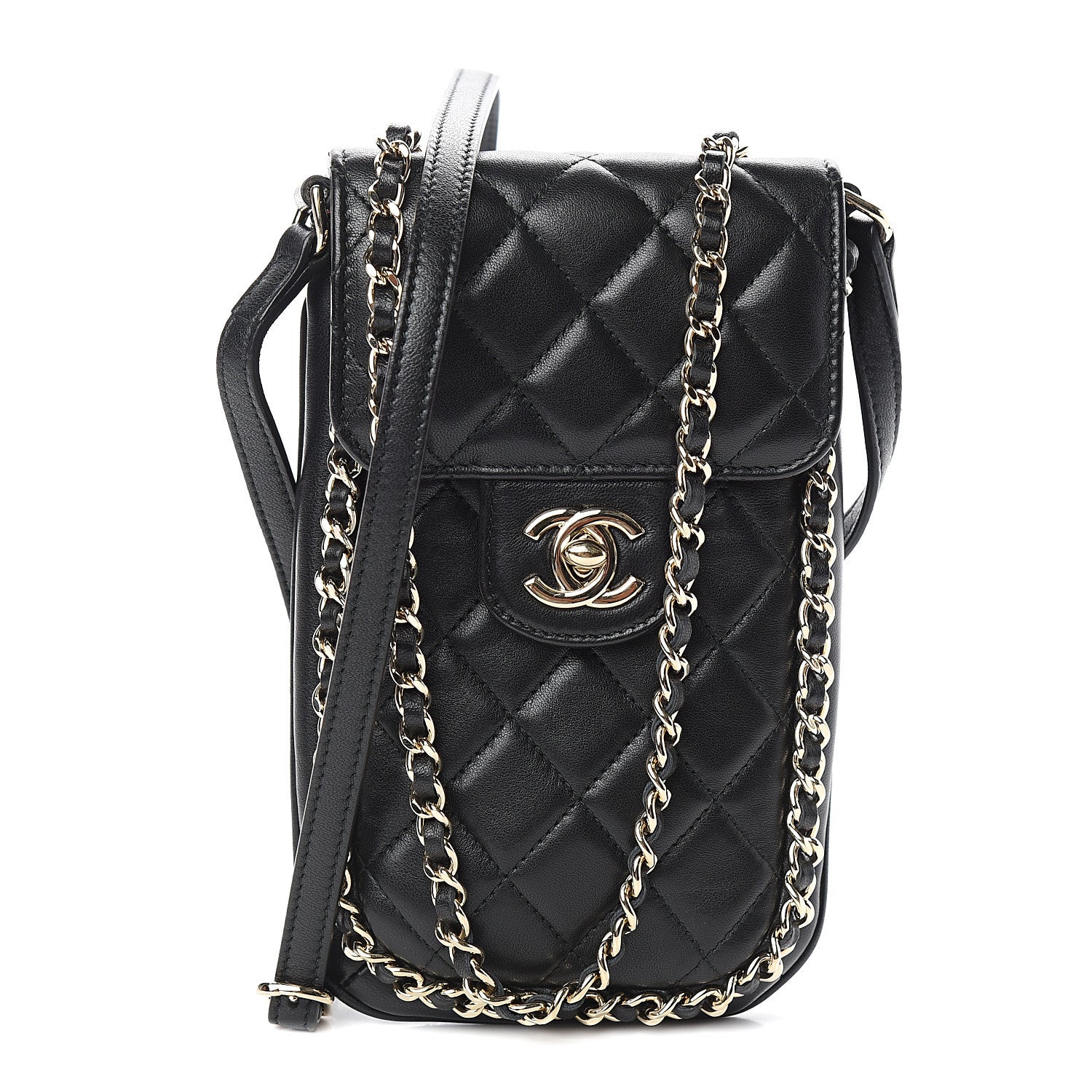 Chanel Lambskin Quilted Chain Around Flap Crossbody Black 1 of 11