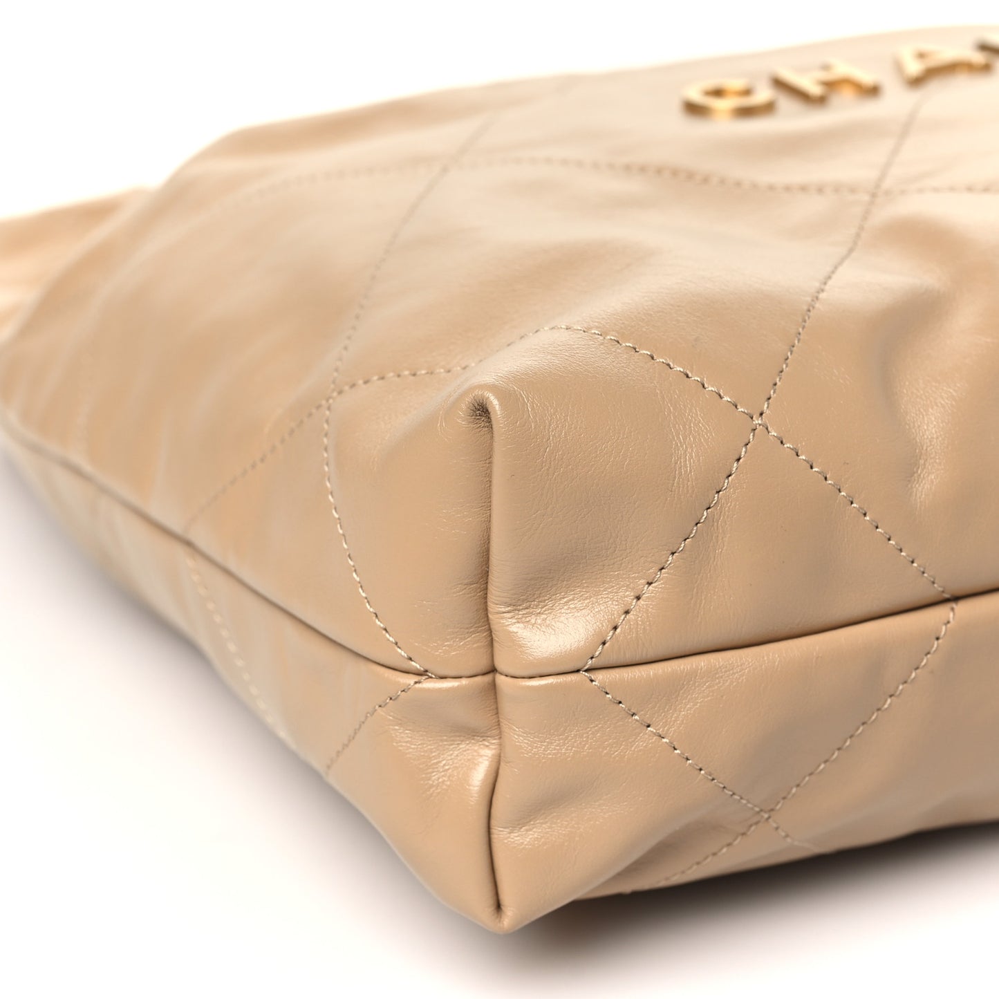 Shiny Calfskin Quilted Small Chanel 22 Beige