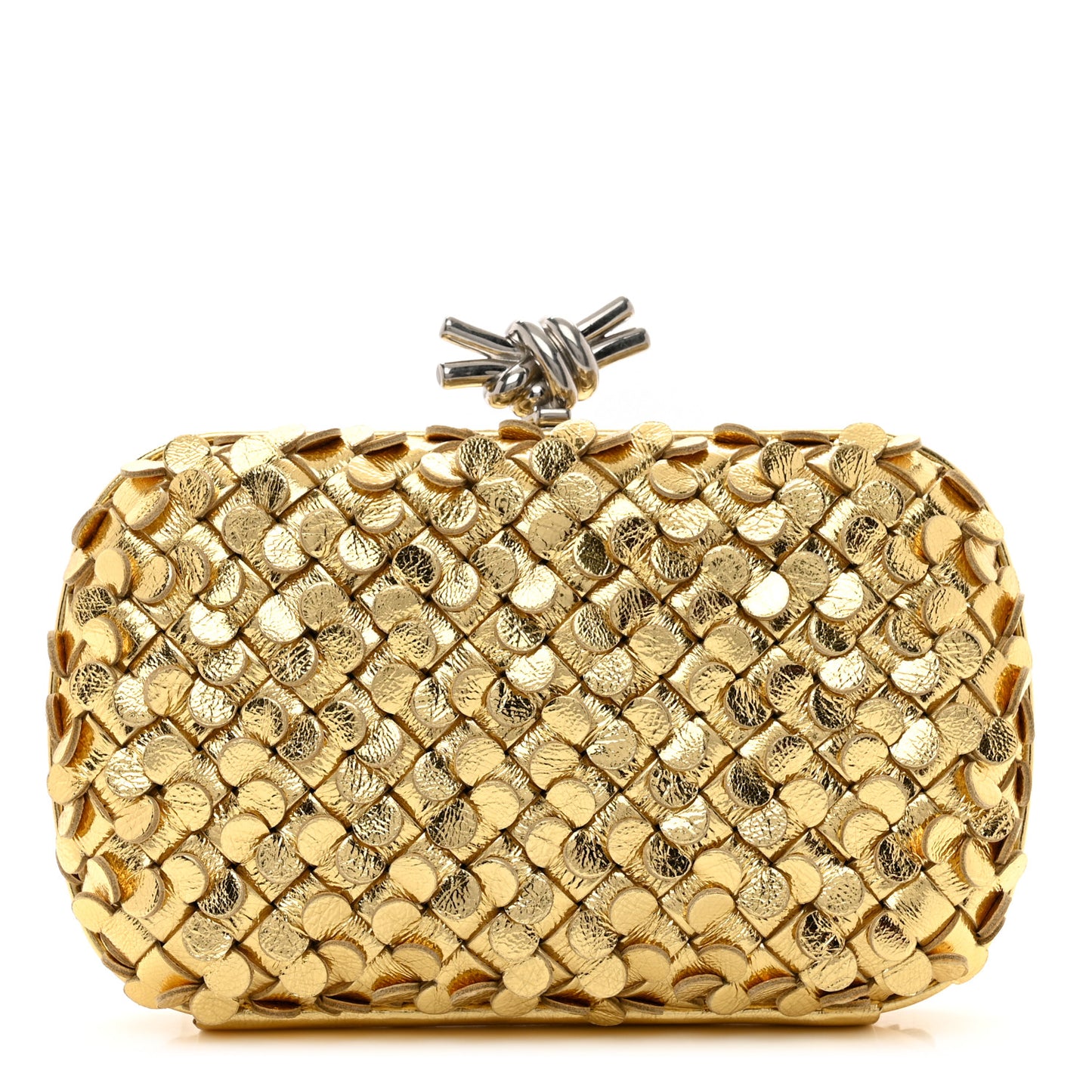 Metallic Lambskin Intrecciato Minaudiere Knot Clutch Gold
