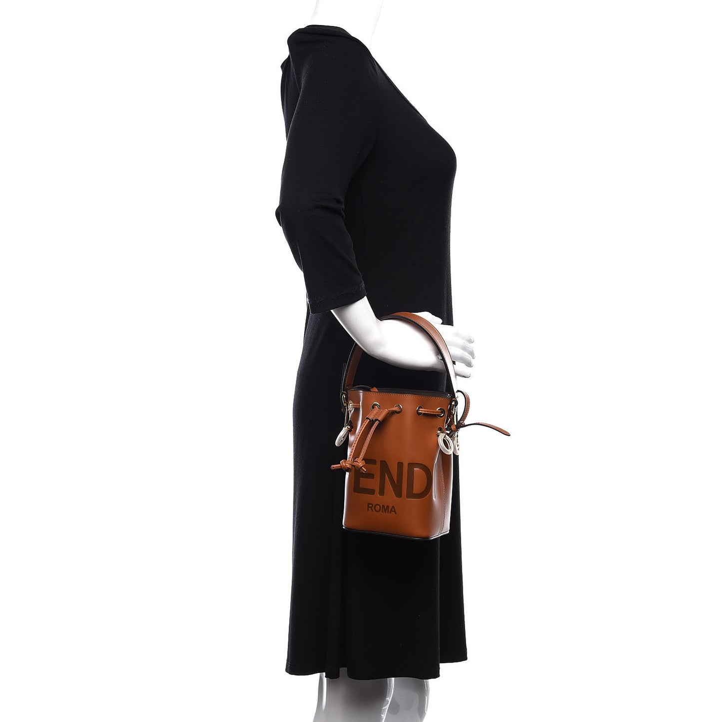 Vitello King F is Fendi Logo Embossed Mini Mon Tresor Bucket Bag Cuoio