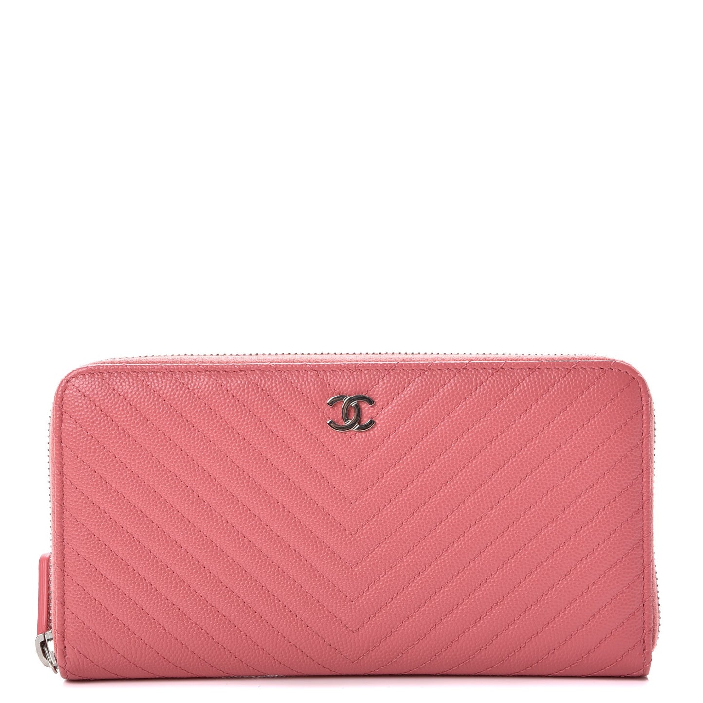 Caviar Chevron Large Gusset Zip Around Wallet Pink