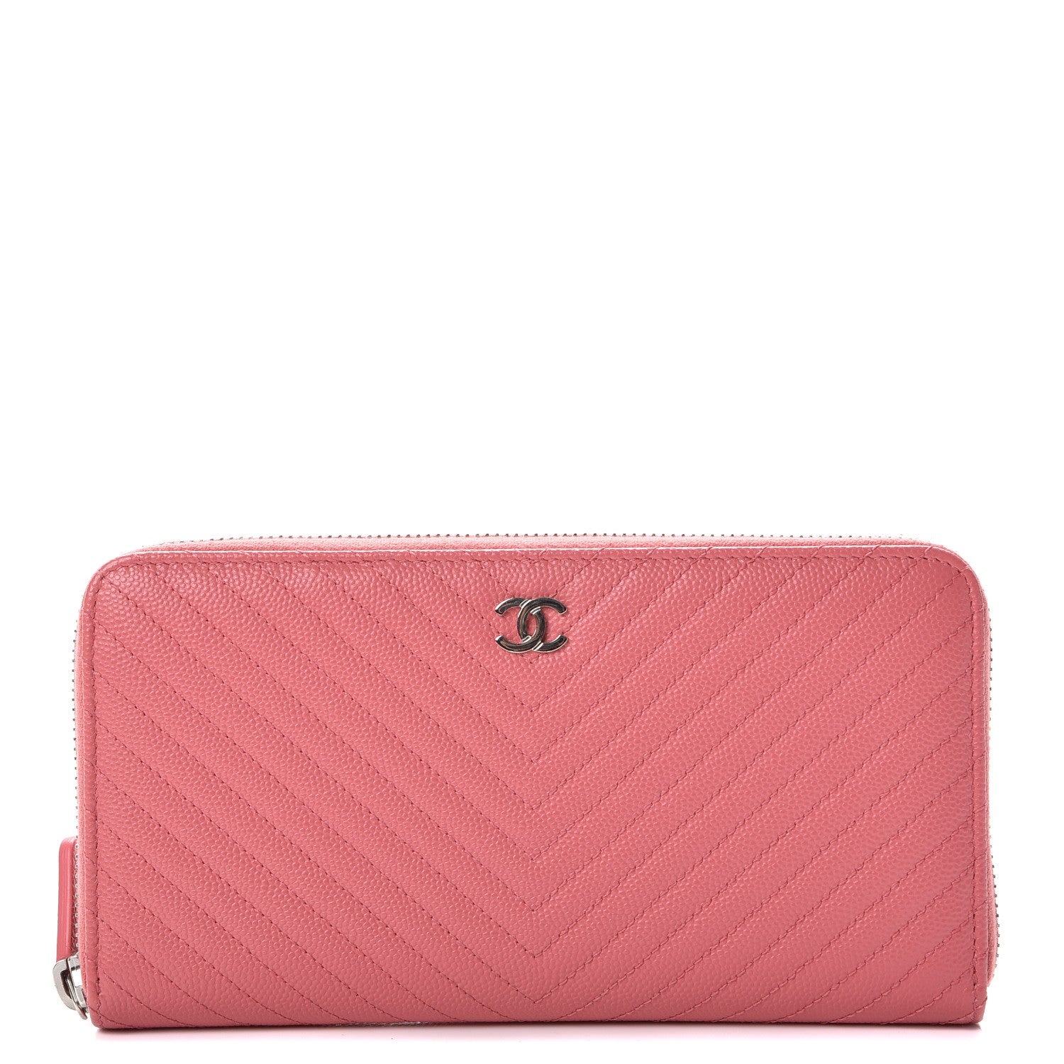 Chanel Caviar Chevron Large Gusset Zip Around Wallet Pink 1 of 9