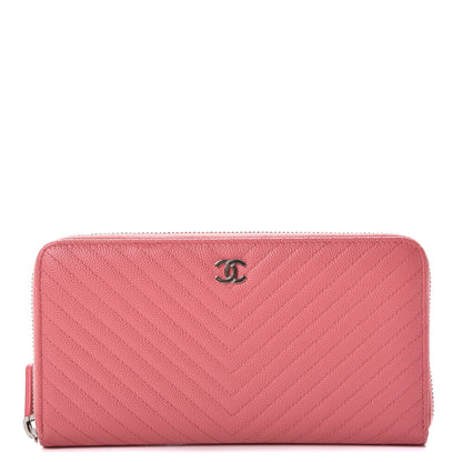 Chanel Caviar Chevron Large Gusset Zip Around Wallet Pink 1 of 9
