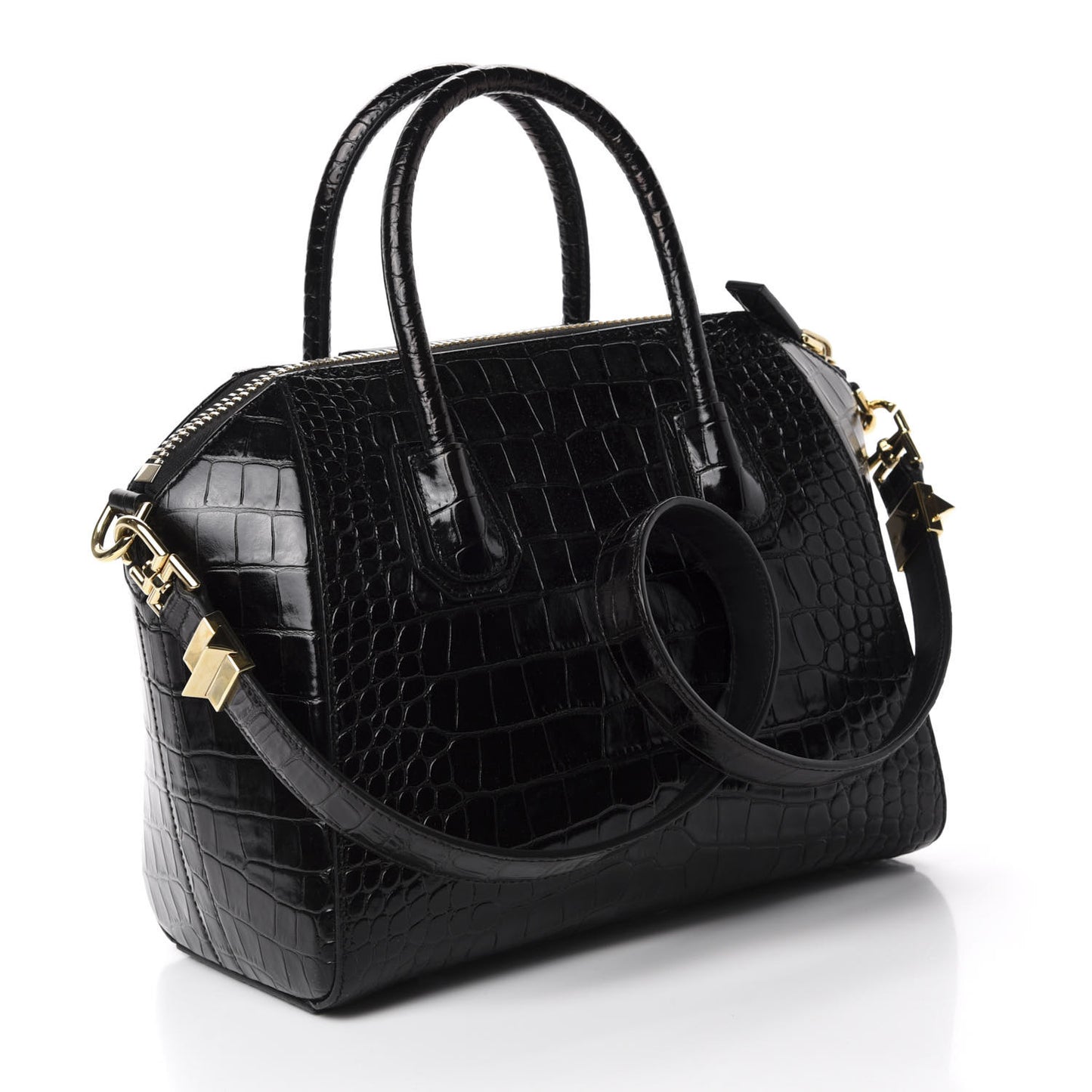 Calfskin Crocodile Embossed Small Antigona Black