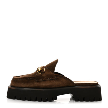 Gucci Suede Horsebit Platform Mules 37.5 Washed Brown 1 of 10
