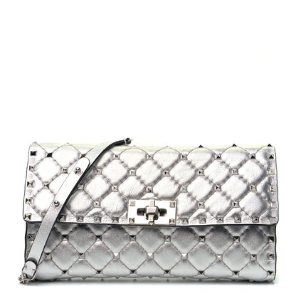 Valentino Garavani Metallic Lambskin Rockstud Spike Wallet on Chain Silver 1 of 5