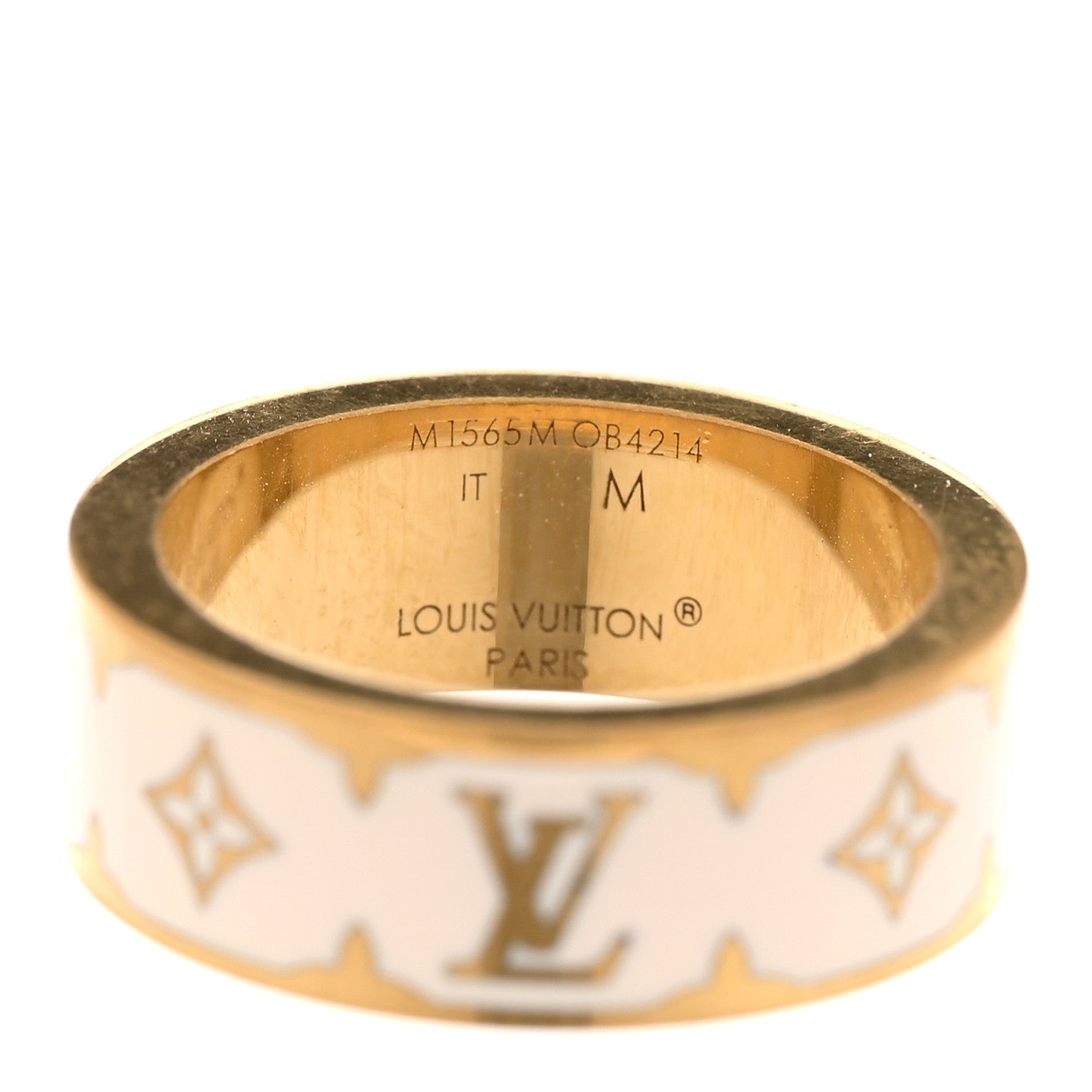 Louis Vuitton Metal Enamel Nanogram Ring M 54 7 White 1803063