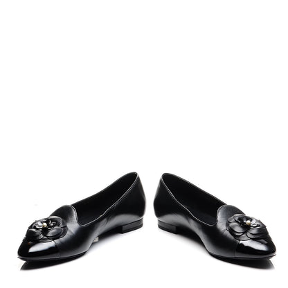 Chanel Lambskin Patent Calfskin Camellia Cap Toe Loafers 38 Black 5 of 10