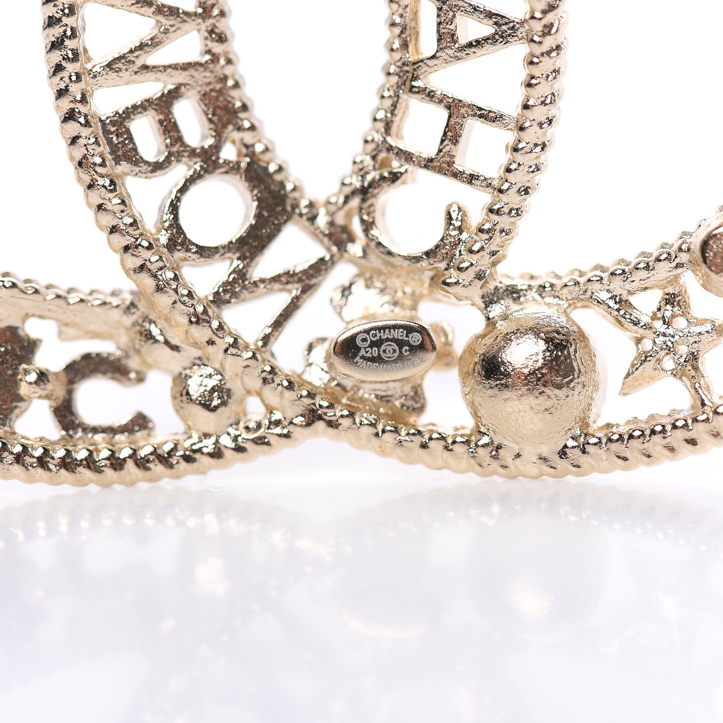 Crystal Pearl CC Charms Brooch Gold