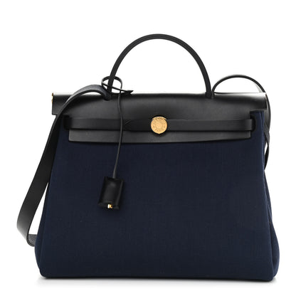 Hermes Military Toile Vache Hunter Herbag Zip PM 31 Black Bleu Indigo 1 of 13