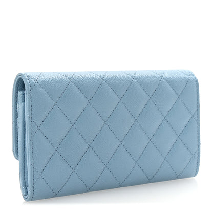 Chanel Caviar Quilted Crystal Long Flap Wallet Light Blue 3 of 8