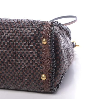 Prada Goatskin Woven Top Handle Satchel Moro Black 9 of 9