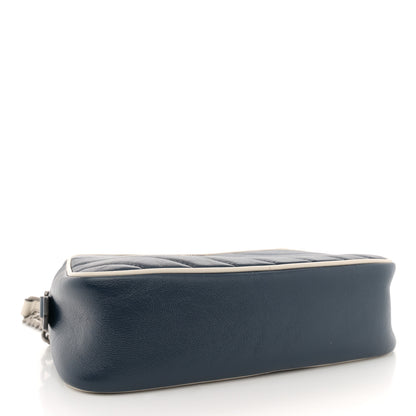 Gucci Vintage Effect Calfskin Matelasse Diagonal Small Torchon GG Marmont Chain Shoulder Bag Blue Agata Mystic White 4 of 11