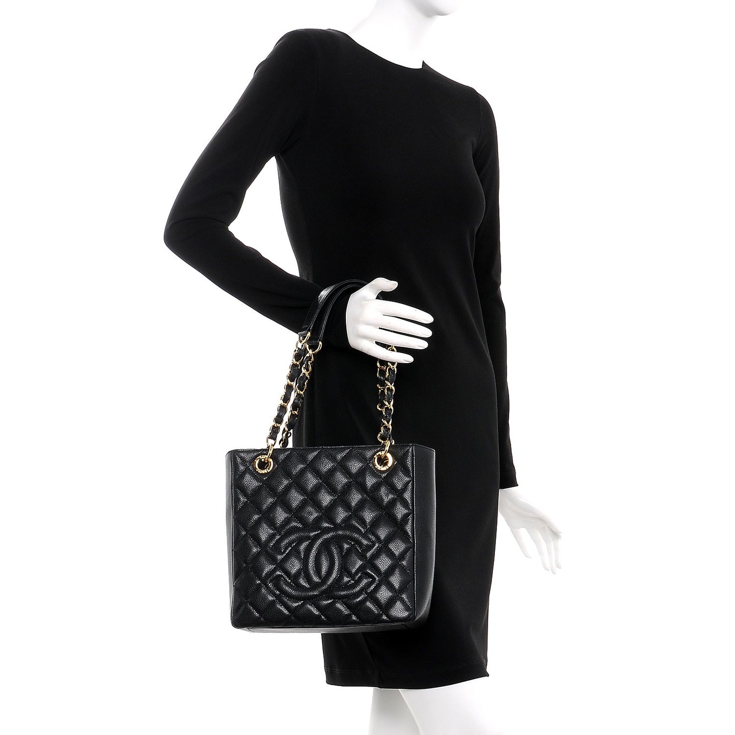 Caviar Quilted Petit Shopping Tote PST Black