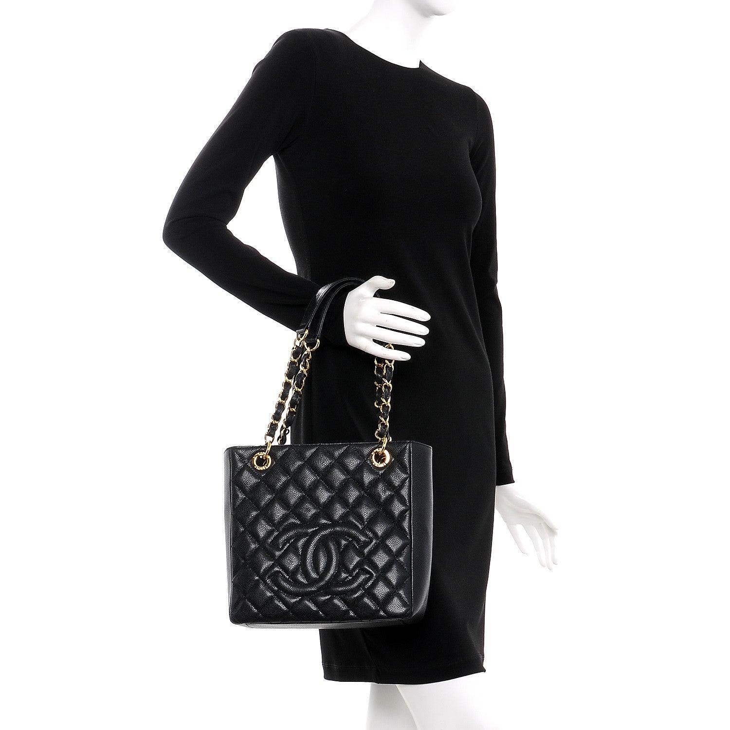 Chanel Caviar Quilted Petit Shopping Tote PST Black 2 of 8