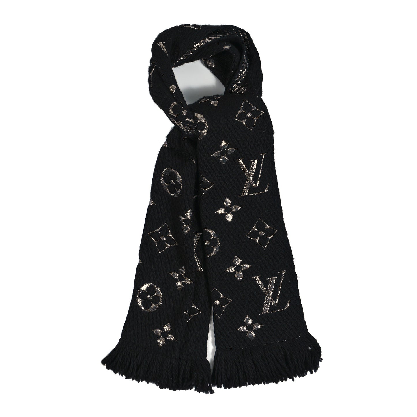 Wool Silk Logomania Shine Scarf Black
