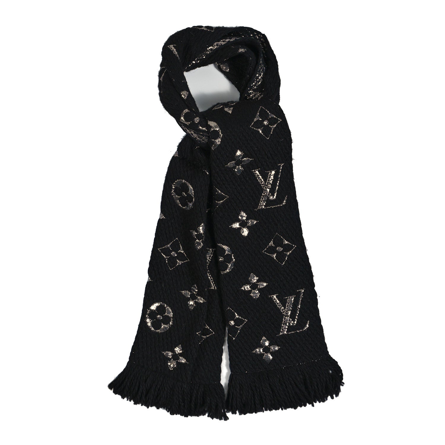 Louis Vuitton Wool Silk Logomania Shine Scarf Black 1 of 3