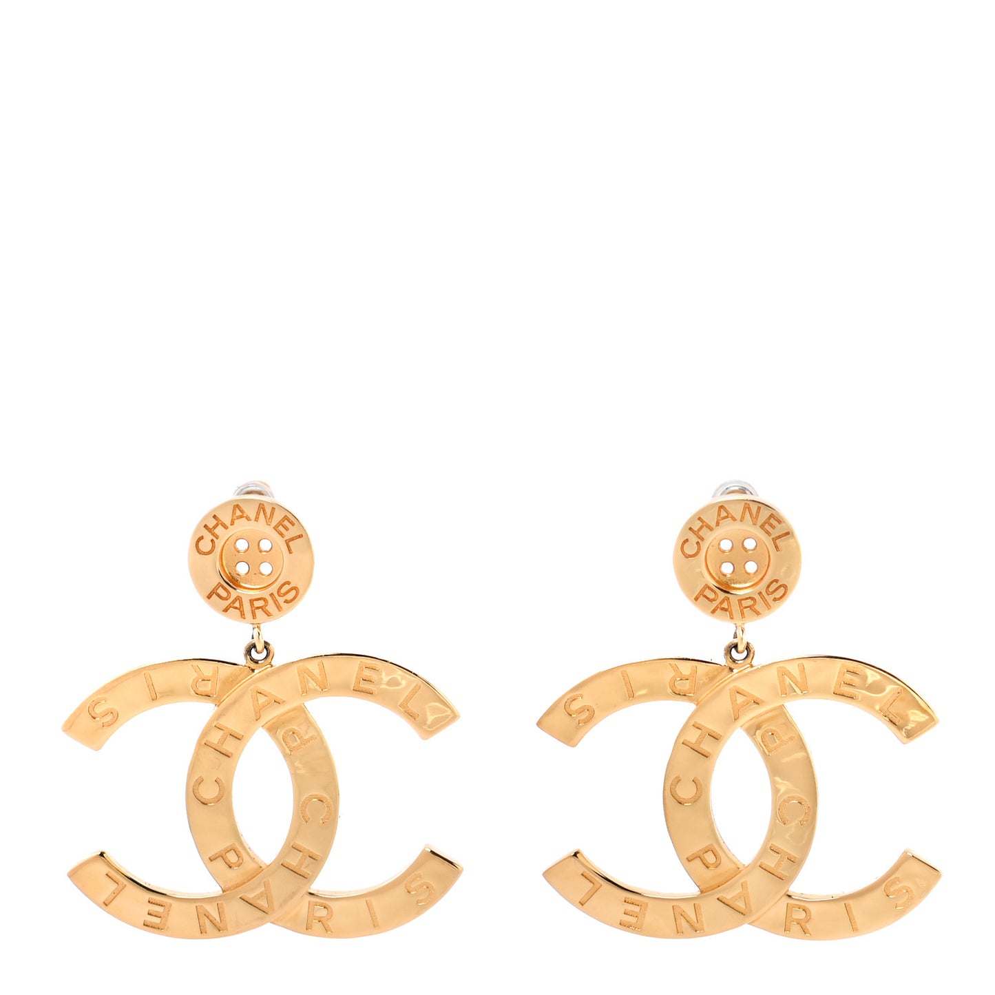 Metal Large Paris Button Earrings Gold