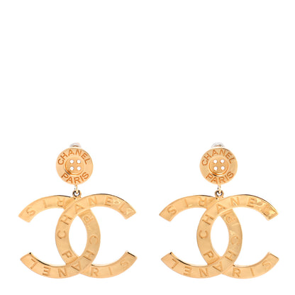 Chanel Metal Large Paris Button Earrings Gold 1 of 5