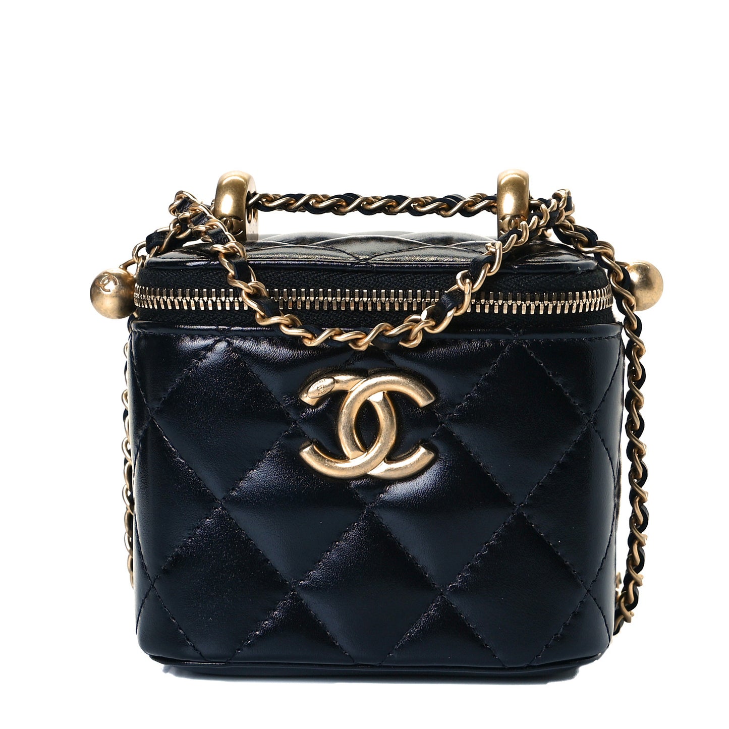 Calfskin Quilted Mini Perfect Fit Vanity Case With Chain Black