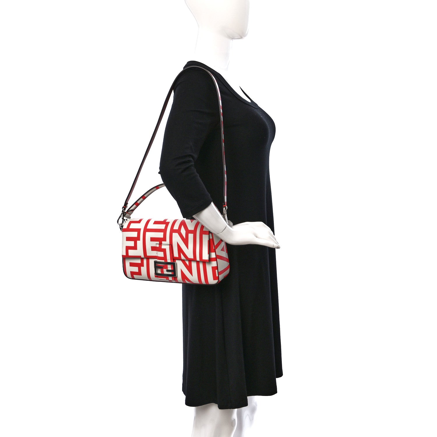Fendi X MARC JACOBS Vitello Seta Logo Print Baguette Glow Coral White 2 of 8