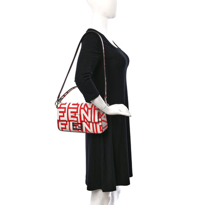 Fendi X MARC JACOBS Vitello Seta Logo Print Baguette Glow Coral White 2 of 8