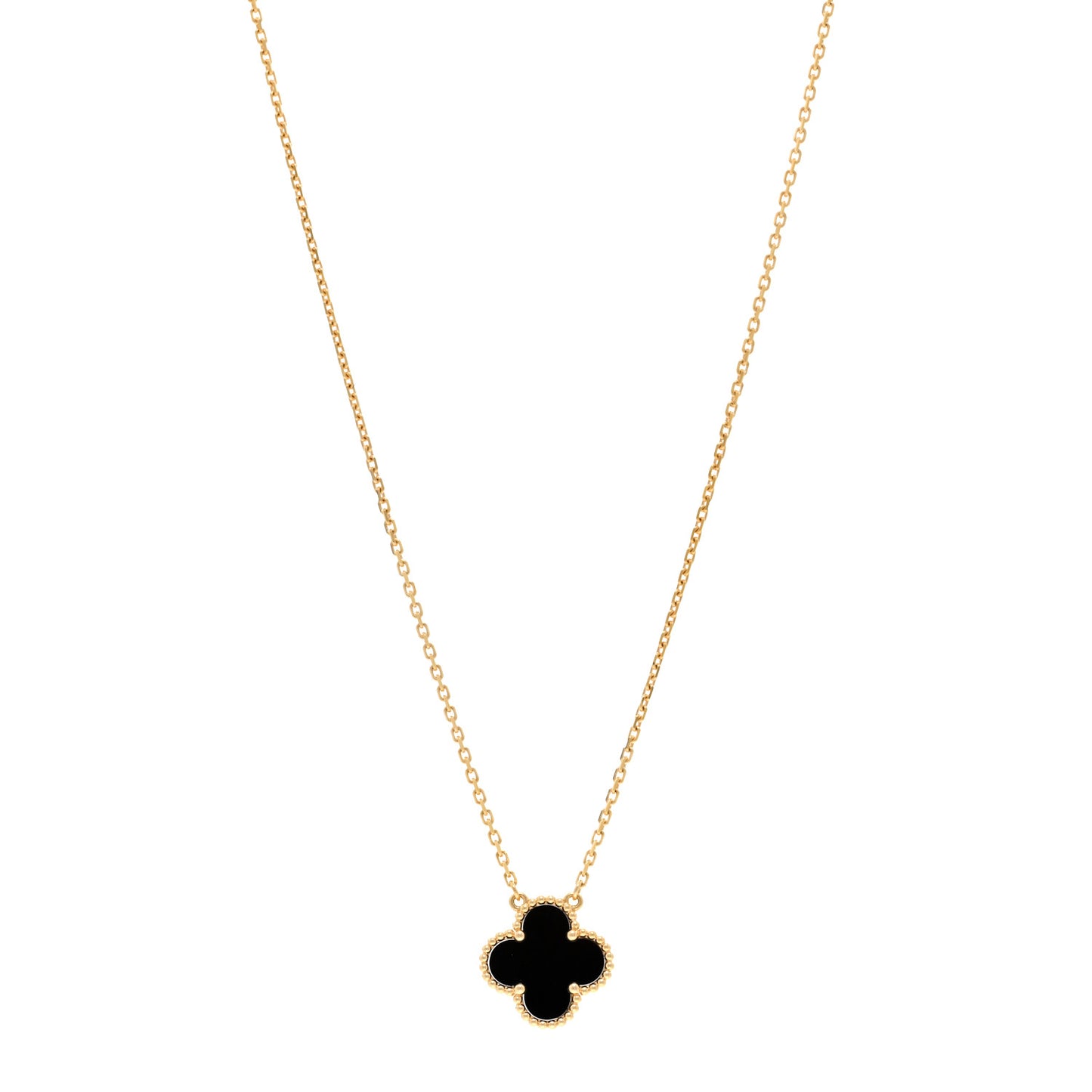 VAN CLEEF & ARPELS 18K Yellow Gold Black Onyx Vintage Alhambra Pendant Necklace