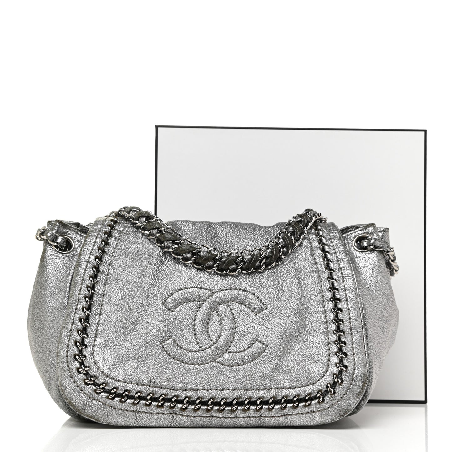 Metallic Deerskin Luxe Ligne Flap Silver