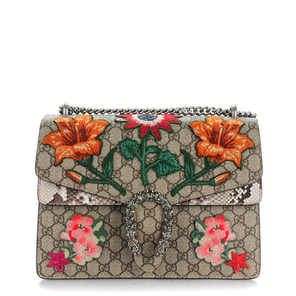 Gucci GG Supreme Monogram Python Flower Embroidered Medium Dionysus Shoulder Bag Beige Orange 1 of 7
