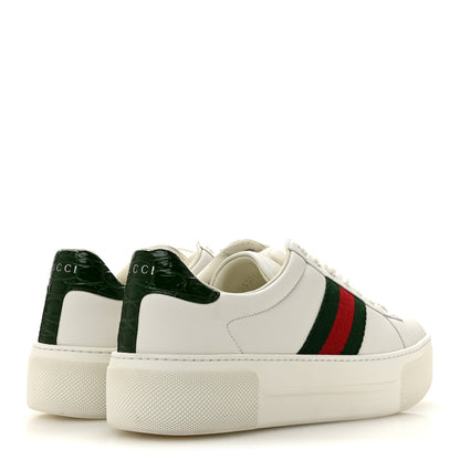 Gucci Ultralight Plume Calfskin Web Womens Ace Platform Sneakers 38.5 White 5 of 10