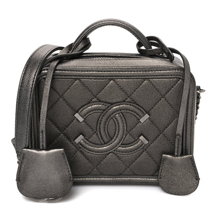 Chanel Metallic Caviar Quilted Small CC Filigree Vanity Case Dark Silver 1 of 10