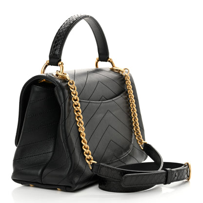 Chanel Grained Calfskin Snakeskin Small Chevron Chic Top Handle Flap Black 3 of 14