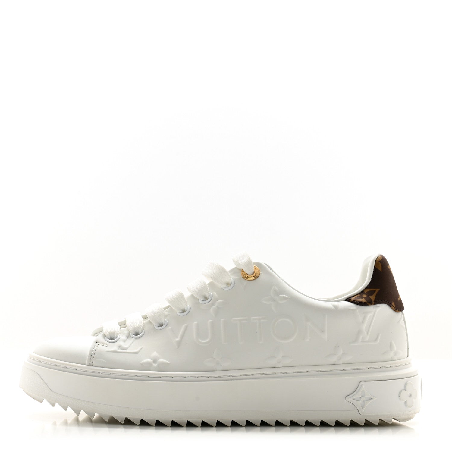 Louis Vuitton Lambskin Embossed Monogram Time Out Sneakers 37 White 1 of 13